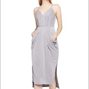 BCBGeneration faux wrap midi dress in light gray **DISCONTINUED COLOR**